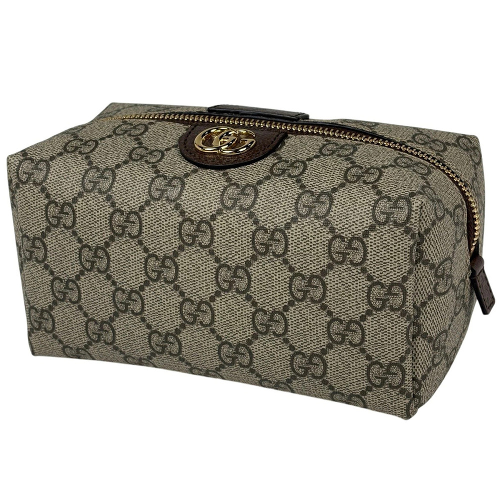 Gucci GG Pouch Clutch cosmetic double G canvas Beige Cream brown